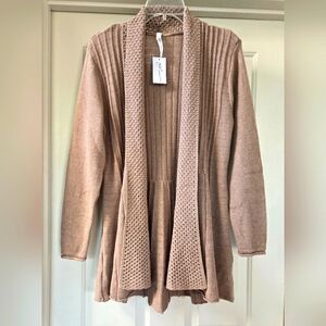 NY Collection Medium Oatmeal Knit Open Front Cardigan Sweater